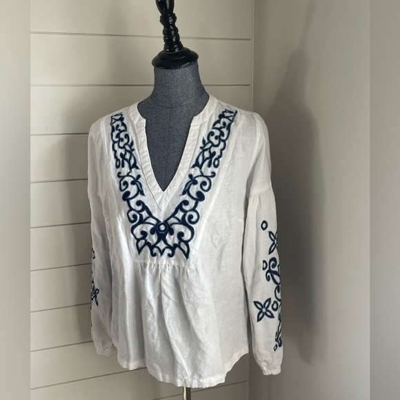 Lascana Tops - LASCANA Embroidered White and Blue Women's Top